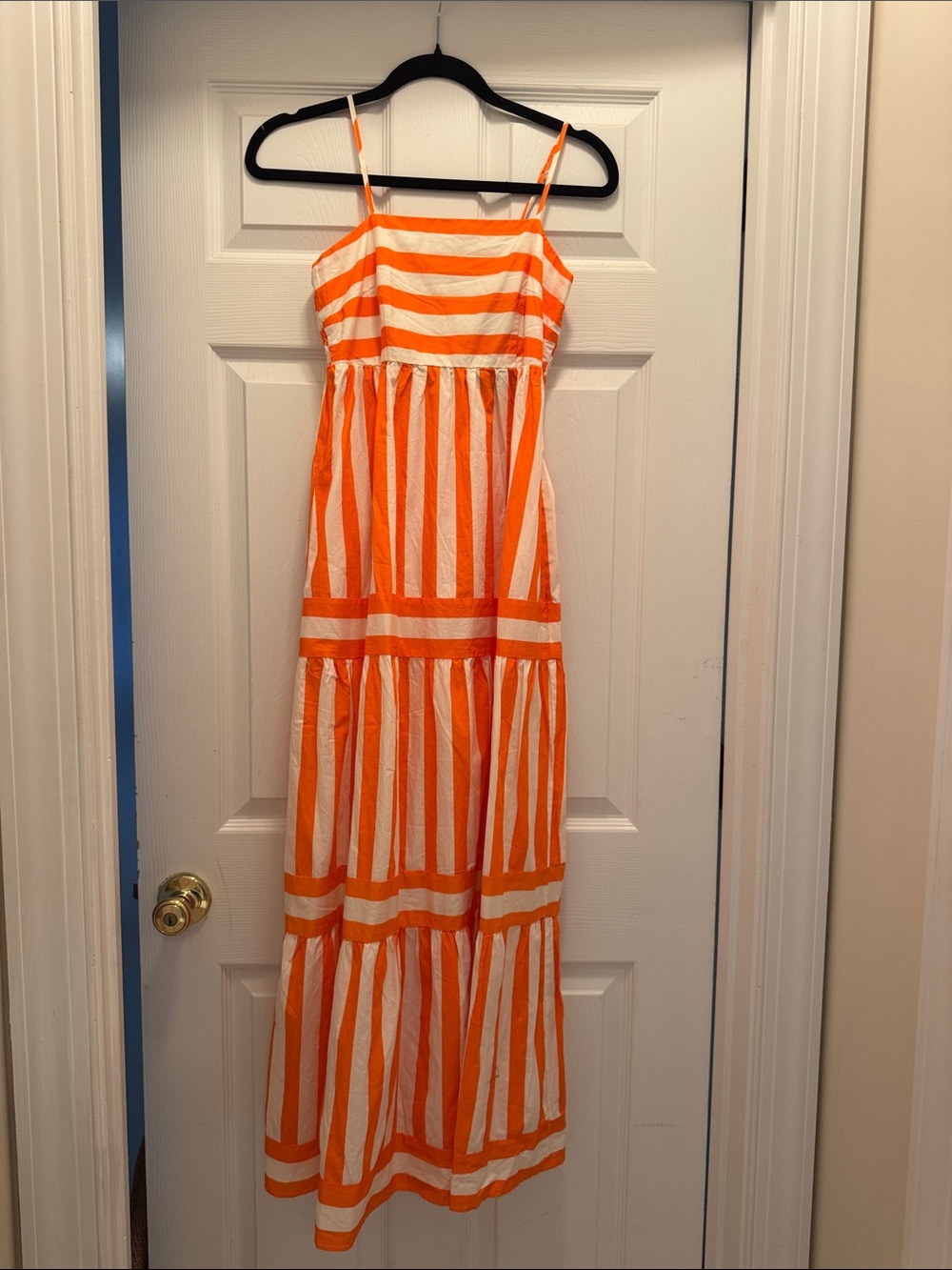 Women's Orange and White Striped Maxi Dress - Sundress